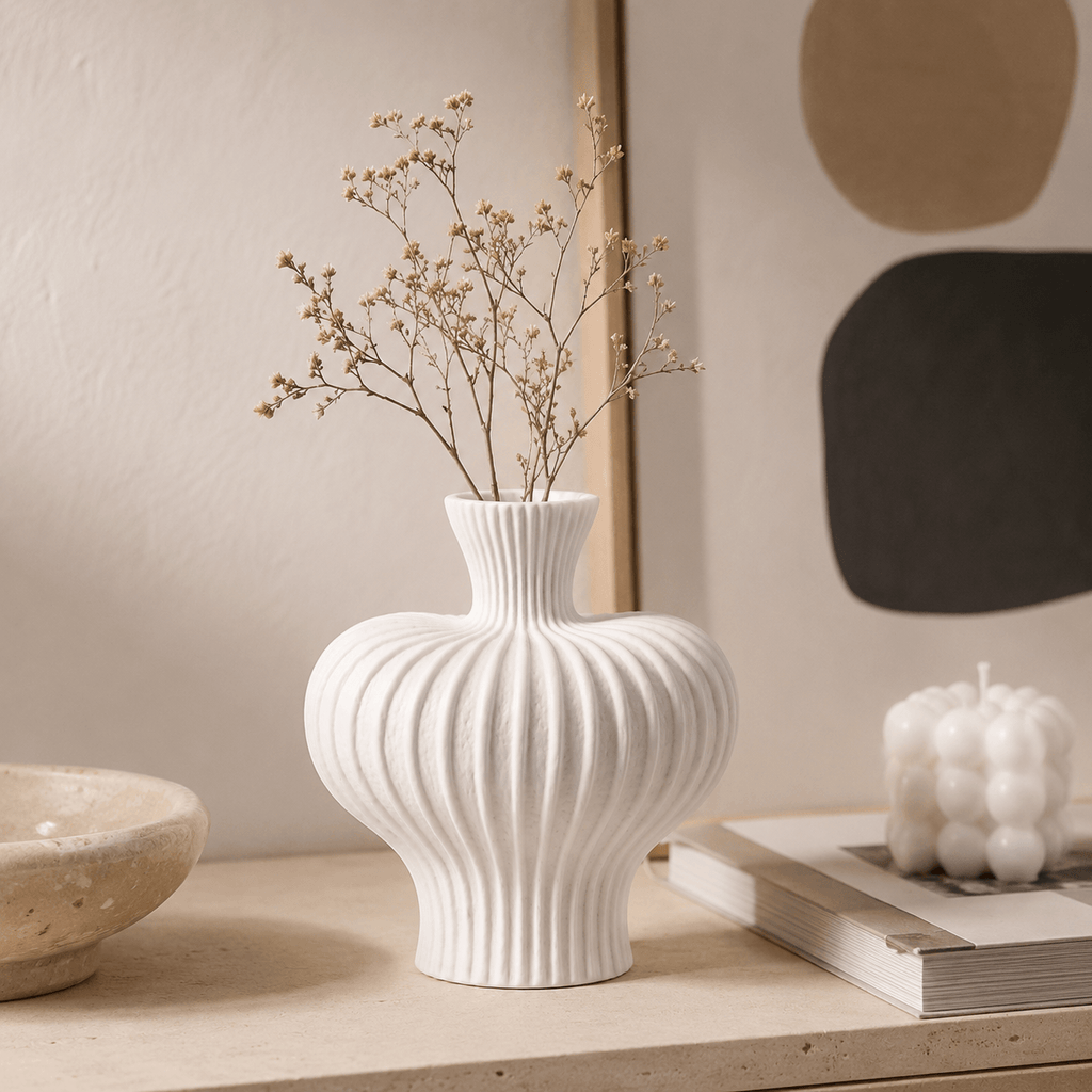 Sculptural Ribbed Ceramic Vase