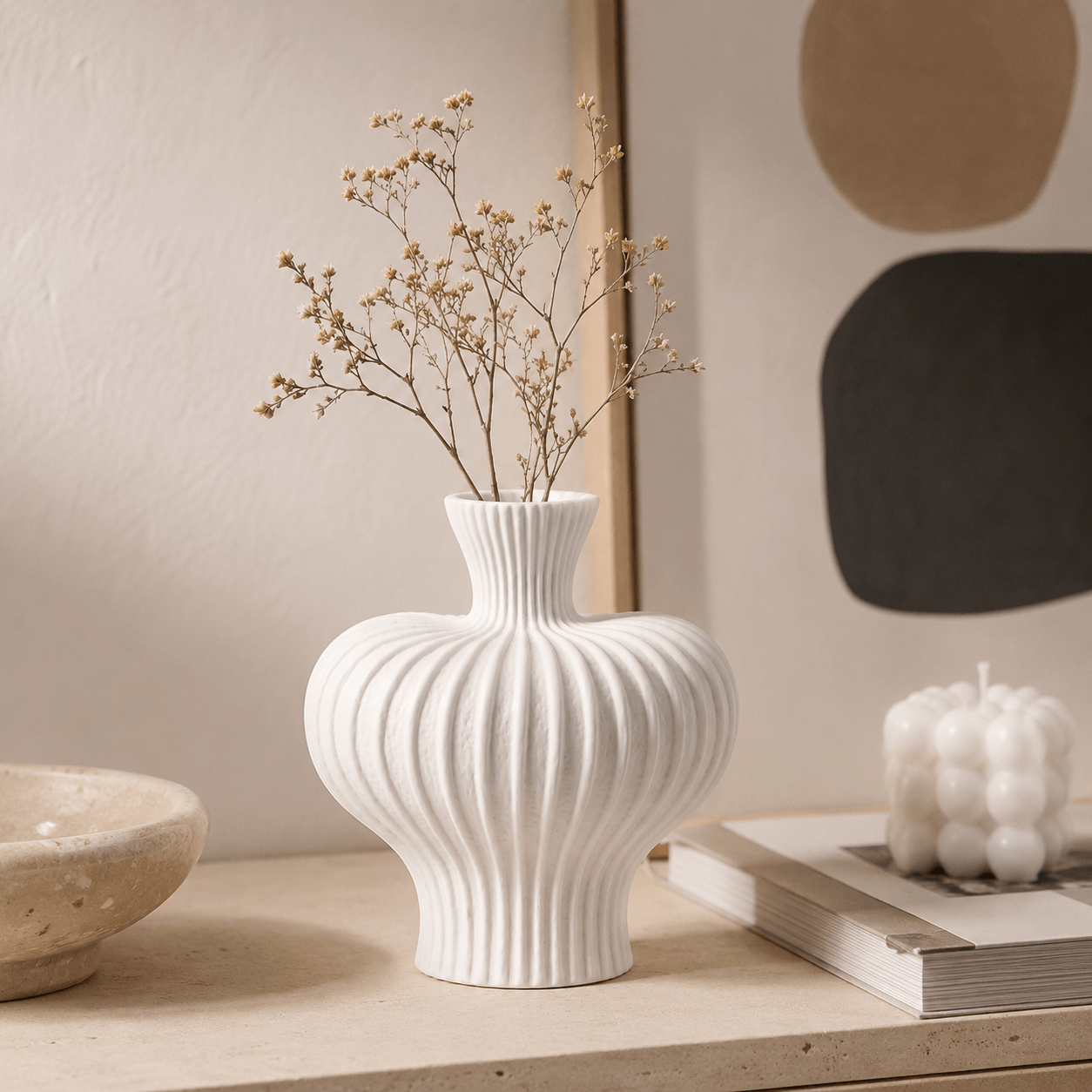 Sculptural Ribbed Ceramic Vase