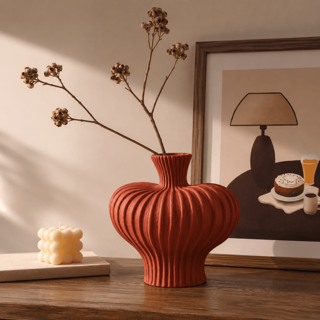 Sculptural Ribbed Ceramic Vase