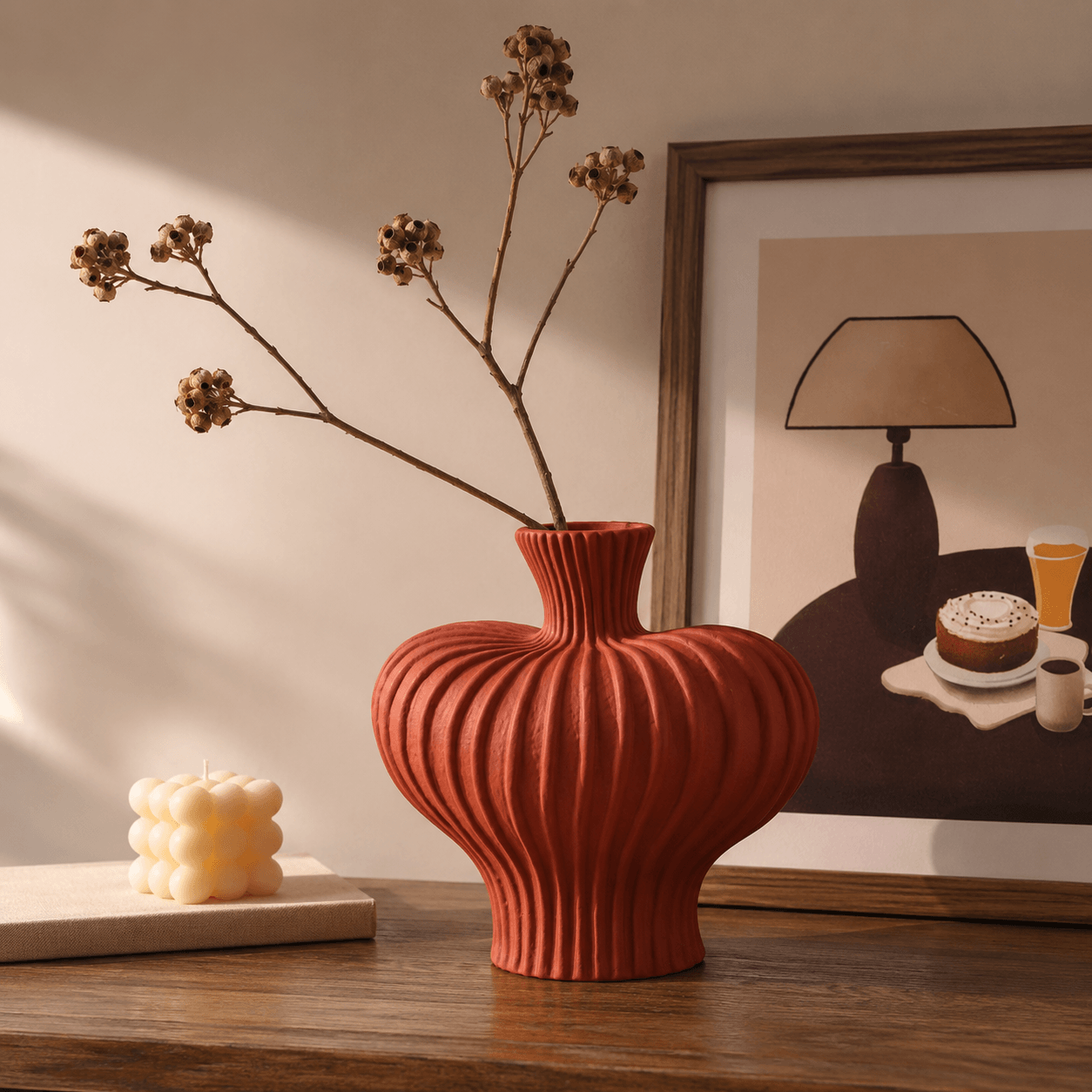 Sculptural Ribbed Ceramic Vase