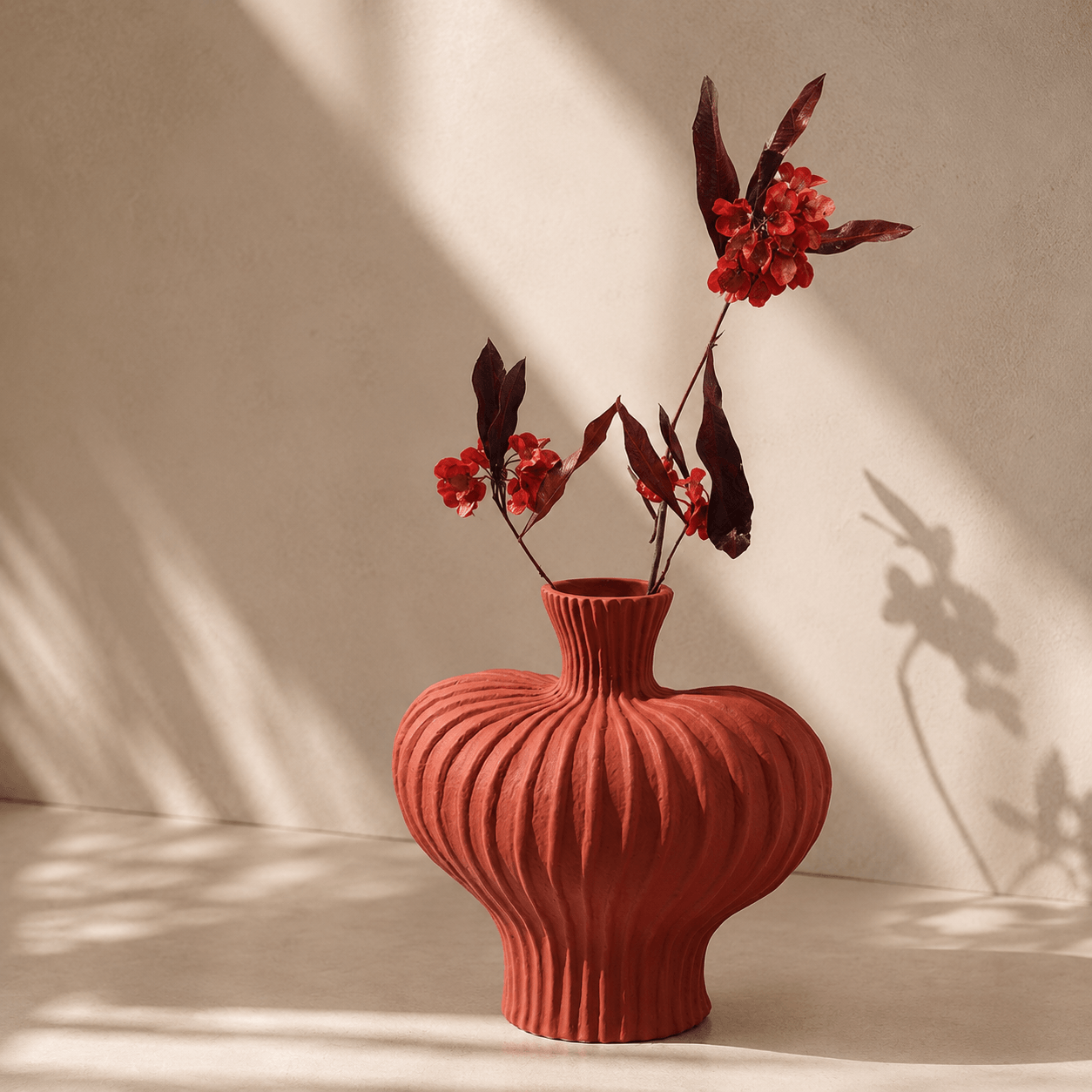Sculptural Ribbed Ceramic Vase