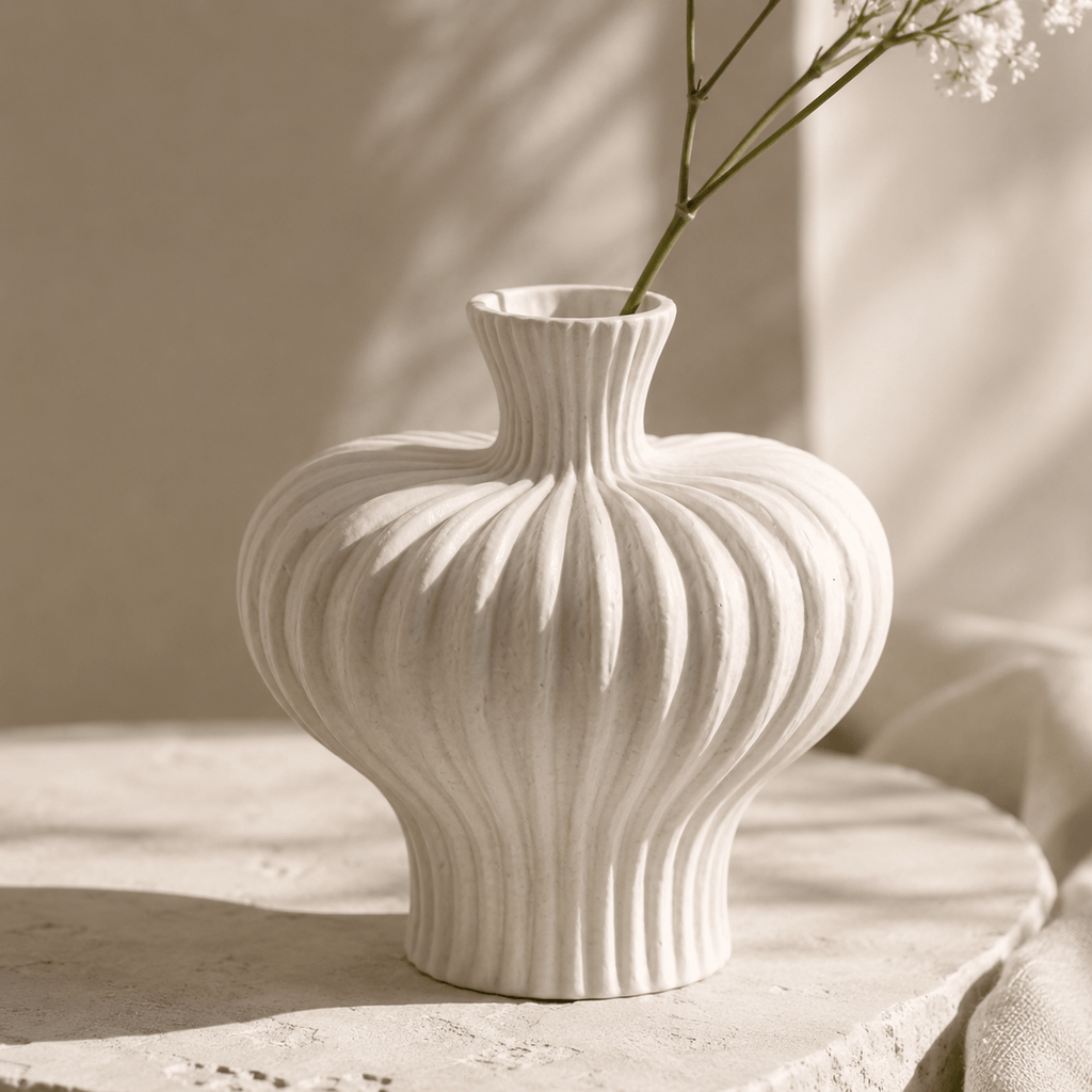 Sculptural Ribbed Ceramic Vase