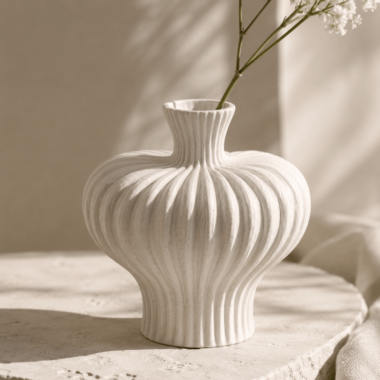Sculptural Ribbed Ceramic Vase