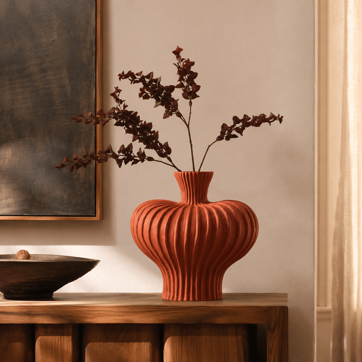 Sculptural Ribbed Ceramic Vase
