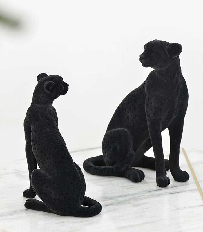 Black Flocked Cheetah Sculpture
