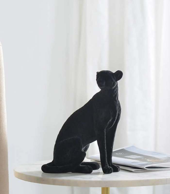 Black Flocked Cheetah Sculpture