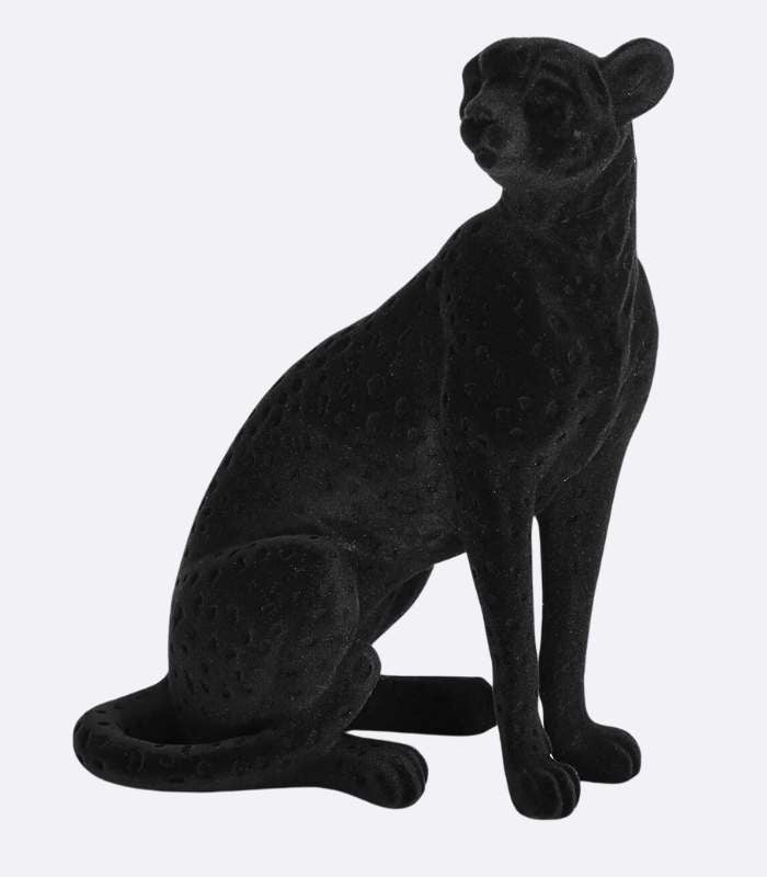 Black Flocked Cheetah Sculpture