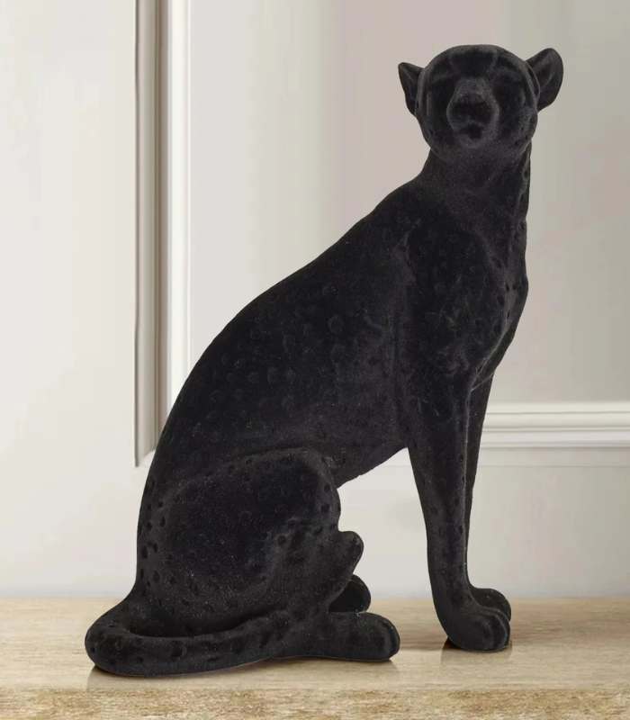 Black Flocked Cheetah Sculpture